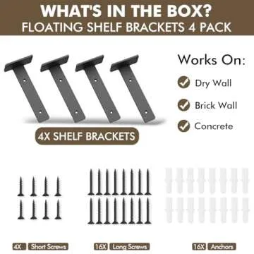 MIUGO Heavy Duty Shelf Bracket Pack - 12 inch Long Supports