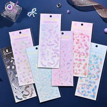 12 Sheets Korean Deco Stickers Set, DIY Colorful Glitter Self Adhesive Stickers with Ribbon Flower Style, Kpop Potocard Korean Stickers, Cute Stickers for Scrapbook Card DIY Craft Kids (Flower-12PCS)