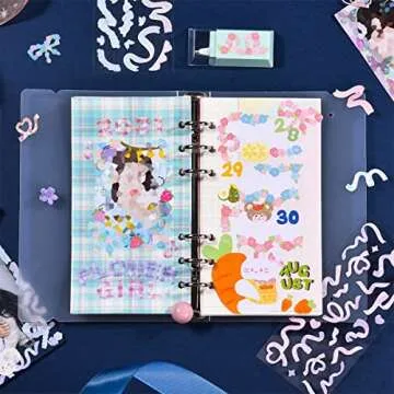 12 Sheets Korean Deco Stickers Set, DIY Colorful Glitter Self Adhesive Stickers with Ribbon Flower Style, Kpop Potocard Korean Stickers, Cute Stickers for Scrapbook Card DIY Craft Kids (Flower-12PCS)