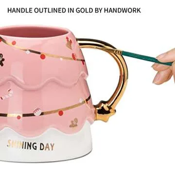 BLUEPOLARLIFE Coffee Mugs Cute Christmas Gifts: Solid Ceramic Coffee Mug with Lid & Stirrers - 16oz Large Coffee Mugs Kawaii Christmas Gifts for Mom Lovers Women Men Kids（Pink）