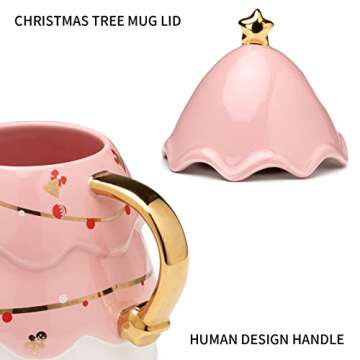 BLUEPOLARLIFE Coffee Mugs Cute Christmas Gifts: Solid Ceramic Coffee Mug with Lid & Stirrers - 16oz Large Coffee Mugs Kawaii Christmas Gifts for Mom Lovers Women Men Kids（Pink）