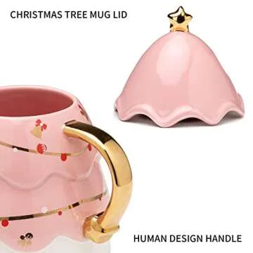 BLUEPOLARLIFE Coffee Mugs Cute Christmas Gifts: Solid Ceramic Coffee Mug with Lid & Stirrers - 16oz Large Coffee Mugs Kawaii Christmas Gifts for Mom Lovers Women Men Kids（Pink）