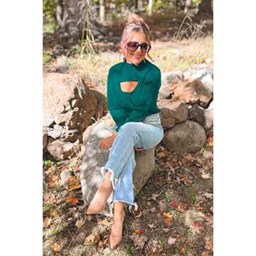 PRETTYGARDEN Women's 2025 Fashion Fall Clothes 2 Piece Cutout Tops Long Sleeve Mock Neck Rib Knit Winter Pullover Sweater (Lake Green,Medium)