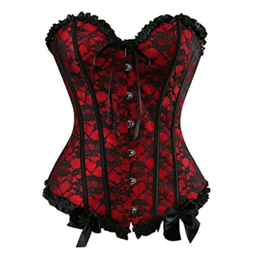 Women's Lace Through Top Floral Overbust Corset Waist Cincher Bustier Small Red