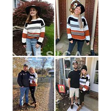 ZESICA Women's Fall Long Sleeve Crew Neck Striped Color Block Casual Loose Knitted Pullover Sweater Tops,Black,Large