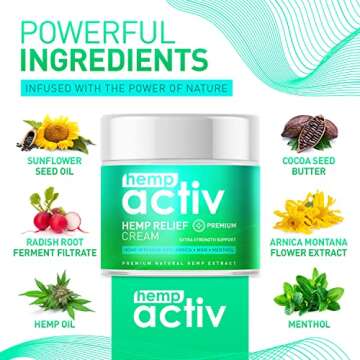 HEMPACTIV Joint & Muscle Relief Cream, Infused with Hemp, Menthol, MSM & Arnica, Soothe Discomfort in Your Back, Muscles, Joints, Neck, Shoulder, Knee, Nerves - 2 Fl Oz