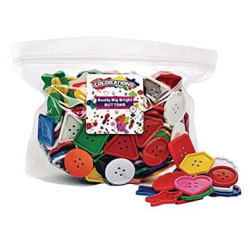 Colorations - BAGBTN Really Big Bright Buttons, 130 Pieces, 1 Pound, 8 Shapes, Assorted Colors, Sewi...