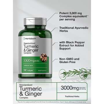 Horbäach Turmeric and Ginger Supplement | 3000 mg 180 Softgel Pills | with Black Pepper Extract | Non-GMO, Gluten Free Supplement
