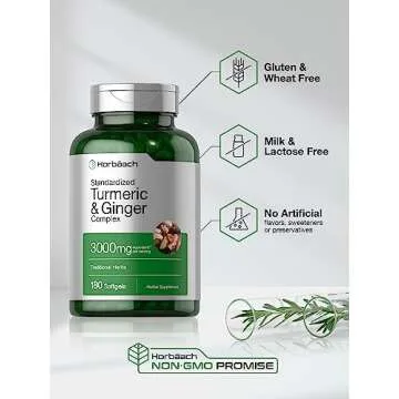 Horbäach Turmeric and Ginger Supplement | 3000 mg 180 Softgel Pills | with Black Pepper Extract | Non-GMO, Gluten Free Supplement