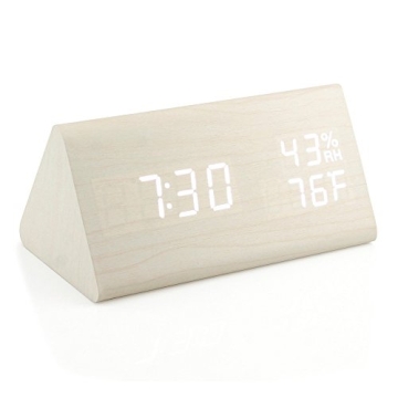 Elegant OCT17 Wooden Alarm Clock - Smart LED Digital Timepiece with Temperature & Humidity Display