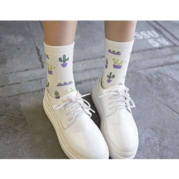 Losa Kute 5 Pairs Women’s Crew Socks Casual Fun Cute Cacti Socks Funny Novelty Ladies Gifts for Women Ladies Children Gift Girls Cotton Socks X1-cuatus905