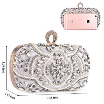 UBORSE Beaded Crystal Clutch Purses for Women Evening Handbags Formal Rhinestone Wedding Purse Prom Cocktail Party Bag Silver