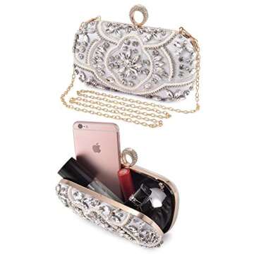 UBORSE Beaded Crystal Clutch Purses for Women Evening Handbags Formal Rhinestone Wedding Purse Prom Cocktail Party Bag Silver