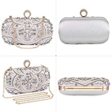 UBORSE Beaded Crystal Clutch Purses for Women Evening Handbags Formal Rhinestone Wedding Purse Prom Cocktail Party Bag Silver