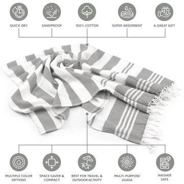 Utopia 4 Pack Lightweight Turkish Beach Towels for Summer