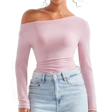 SUUKSESS Women Fall Long Sleeve Off Shoulder Tops Trendy Cowl Neck Going Out Basic Blouses Shirts (P...