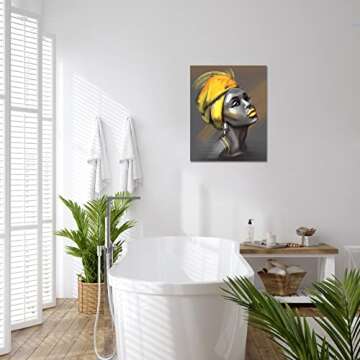 LB Framed African American Women Canvas Wall Art Black Woman Yellow Hair Beauty Abstract Painting Canvas Prints Living Room Bedroom Bathroom Home Decoration Ready to Hang,12x16 inch