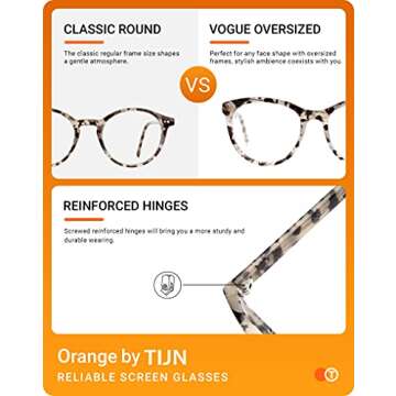TIJN Blue Light Glasses for Women and Men, Oversized Frame, Anti Eyestrain Clear Computer Gaming Blue Blocker Glasses (Tortoise Shell)