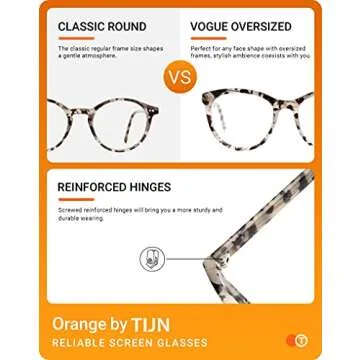 TIJN Blue Light Glasses for Women and Men, Oversized Frame, Anti Eyestrain Clear Computer Gaming Blue Blocker Glasses (Tortoise Shell)