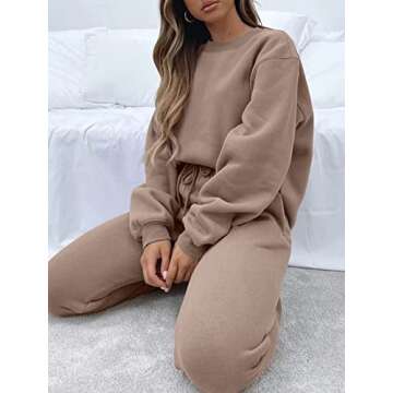 Viatabuna Women's 2 Piece Fleece Sweatsuit Outfit Long Sleeve Crewneck Pullover Sweatshirt Drawstrin...