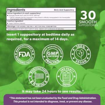 Intimate Rose Boric Acid Suppositories - Manages Odor - Promote pH Balance for Women Vaginal-Health - 30-Count Medical Grade Boric Acid (600mg)