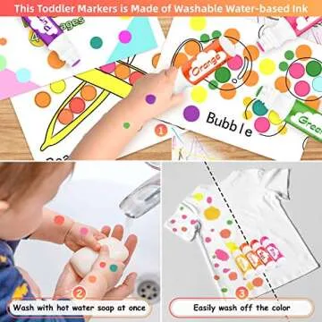 Easter Basket Stuffers, Soucolor Washable Dot Markers Easter Gifts for Toddlers Kids Preschool, 10 Colors 2 oz Bingo Daubers Paint Markers Set with 48 Pages Tearable Activity Book for Toddler Art Kits