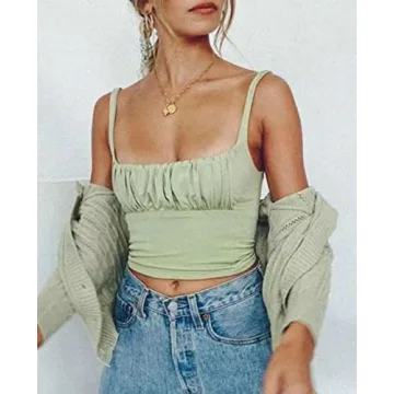 BEJONS Y2K Green Corset Crop Tank Top for Summer Style