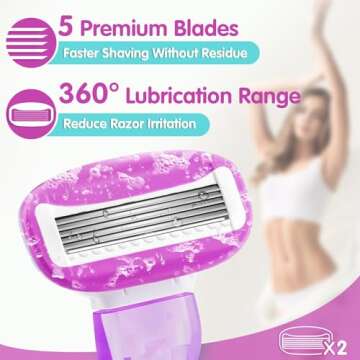DreamGenius Travel Razors for Women Include 1 Handle and 2 Cartridges, Extra Smooth 5-Blade Travel E...