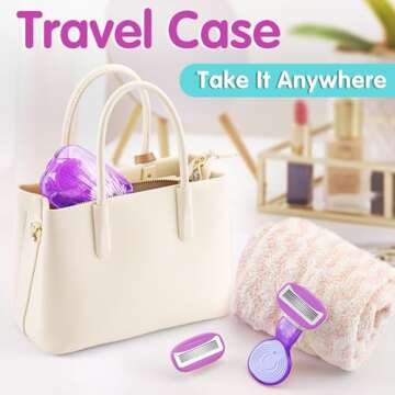 DreamGenius Travel Razors for Women Include 1 Handle and 2 Cartridges, Extra Smooth 5-Blade Travel Essentials Razor with Case for Shaving, Purple