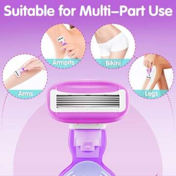 DreamGenius Travel Razors for Women Include 1 Handle and 2 Cartridges, Extra Smooth 5-Blade Travel Essentials Razor with Case for Shaving, Purple