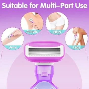 DreamGenius Travel Razors for Women Include 1 Handle and 2 Cartridges, Extra Smooth 5-Blade Travel Essentials Razor with Case for Shaving, Purple