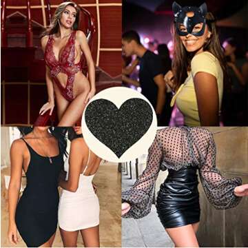 IKAXON Self adhesive nipple covers -Pasties Breast Petals for Women Lingerie Grade Adhesive Waterproof (All Black, 10)