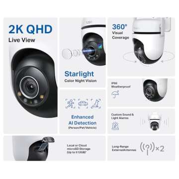 TP-Link Tapo 2K QHD Outdoor Pan/Tilt Wi-Fi Security Camera - 360° View, Motion Tracking, Color Nigh...