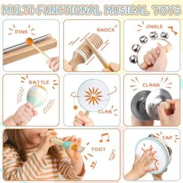 Baby Musical Instruments - Montessori Musical Toys for Toddlers 1-3, Wooden Percussion Instruments S...