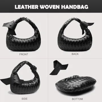 Leather Woven Bag for Women, Woven Knot Clutch Bag, Dumpling Bag Hobo Bag, Vegan Leather Top Handle Bag, Leather Purse Tote Handbag, Evening Bag, Braided Bag, Black