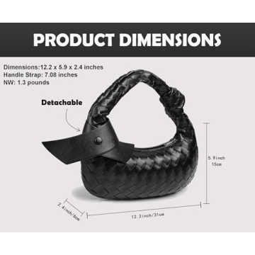 Leather Woven Bag for Women, Woven Knot Clutch Bag, Dumpling Bag Hobo Bag, Vegan Leather Top Handle Bag, Leather Purse Tote Handbag, Evening Bag, Braided Bag, Black