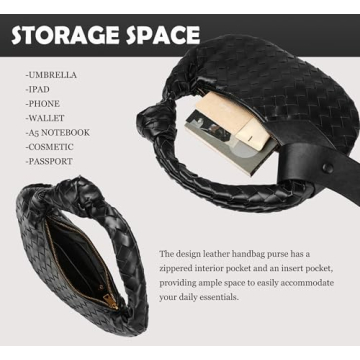 Leather Woven Bag for Women, Woven Knot Clutch Bag, Dumpling Bag Hobo Bag, Vegan Leather Top Handle Bag, Leather Purse Tote Handbag, Evening Bag, Braided Bag, Black