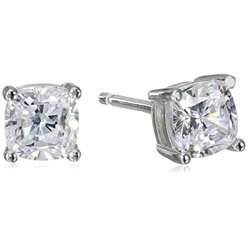 Amazon Essentials Platinum Plated Sterling Silver Cushion Cut Cubic Zirconia Stud Earrings (5mm) (pr...