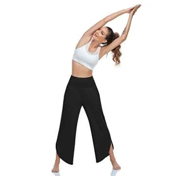 UEU Women's Wide Leg Yoga Pants High Waisted Comfy Dance Sweatpants Loose Casual Soft Lounge Joggers for Women with Pockets (Black, L)