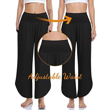 UEU Women's Wide Leg Yoga Pants High Waisted Comfy Dance Sweatpants Loose Casual Soft Lounge Joggers for Women with Pockets (Black, L)