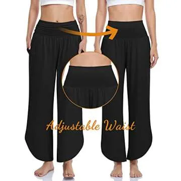 UEU Women's Wide Leg Yoga Pants High Waisted Comfy Dance Sweatpants Loose Casual Soft Lounge Joggers for Women with Pockets (Black, L)