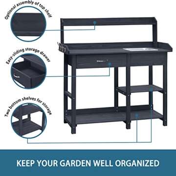 VEIKOUS Potting Bench with Removable Sink and Storage