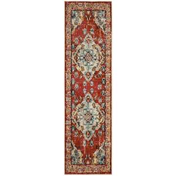SAFAVIEH Monaco Collection Runner Rug - 2'2" x 8', Orange & Light Blue, Boho Chic Medallion Distress...