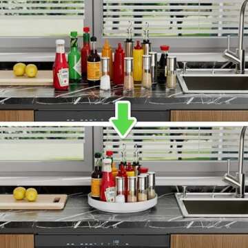 Ovicar Lazy Susan Cabinet Organizer - 11 inch Metal Turntable Lazy Susan for Kitchen Spice Rack Pantry Cupboard Bathroom Countertop Refrigerator Table Storage, White