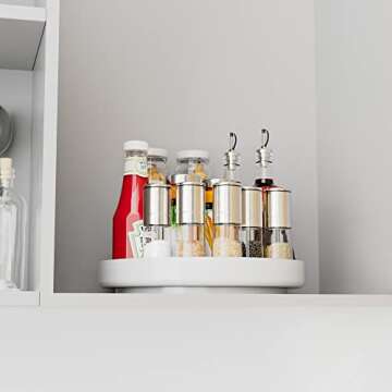 Ovicar Lazy Susan Cabinet Organizer - 11 inch Metal Turntable Lazy Susan for Kitchen Spice Rack Pantry Cupboard Bathroom Countertop Refrigerator Table Storage, White