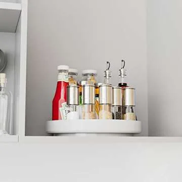 Ovicar Lazy Susan Cabinet Organizer - 11 inch Metal Turntable Lazy Susan for Kitchen Spice Rack Pantry Cupboard Bathroom Countertop Refrigerator Table Storage, White