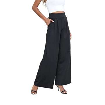 NRTHYE Womens Palazzo Long Pants High Waist Wide Leg Stretchy Loose Fit Casual Trousers with Pocket