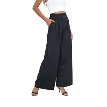 NRTHYE Womens Palazzo Long Pants High Waist Wide Leg Stretchy Loose Fit Casual Trousers with Pocket