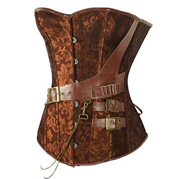 Lutos Women's Steampunk Gothic Rock Lace Up Corset Top Retro Waist Cincher Basque Bustier Coffee