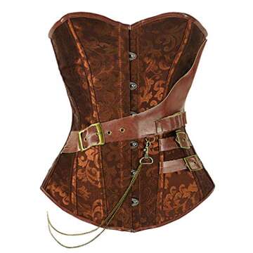 Lutos Women's Steampunk Gothic Rock Lace Up Corset Top Retro Waist Cincher Basque Bustier Coffee